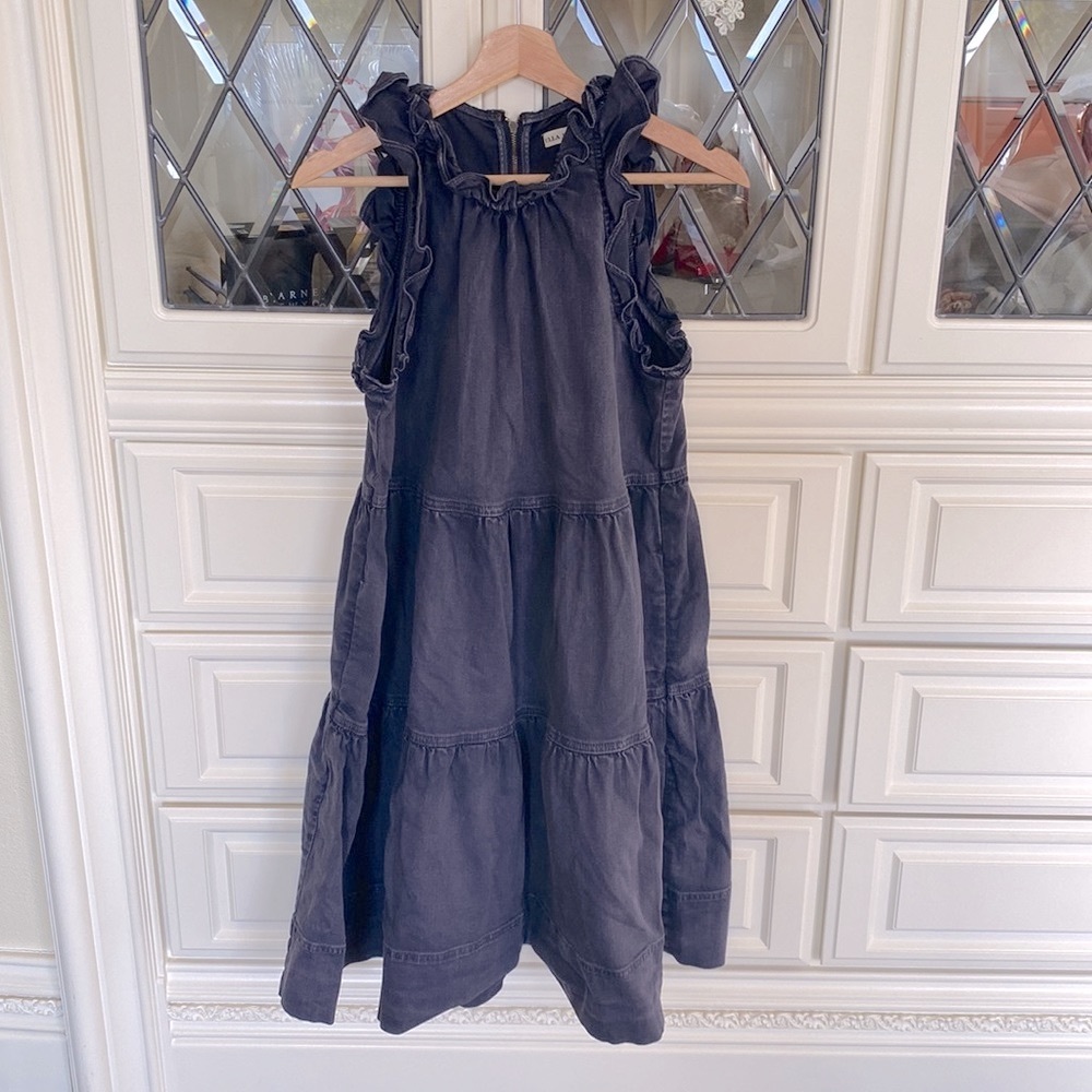 NWOT Ulla Johnson Talita Denim Tiered relaxed ruffle denim Shift Dress Ruffle 10
